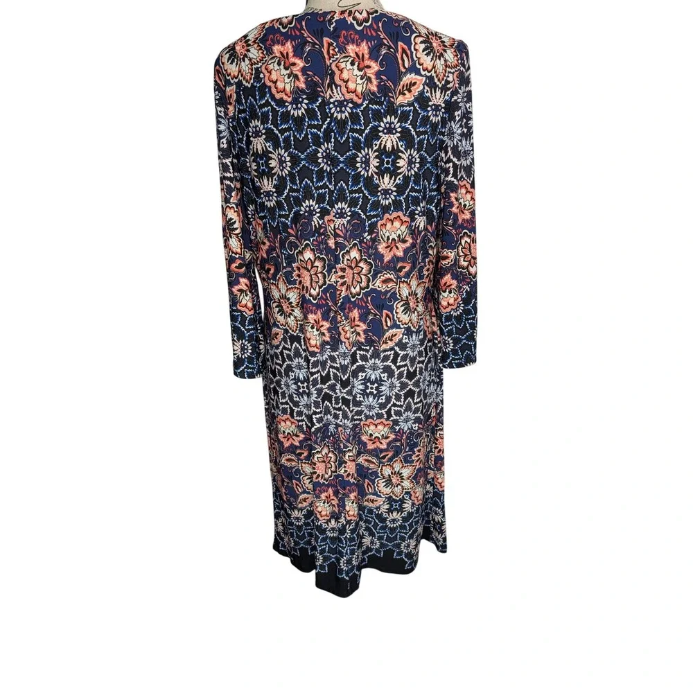 Laura‎ Jeffries Womens Navy Blue Coral Floral Medallion Sheath Dress Size 12